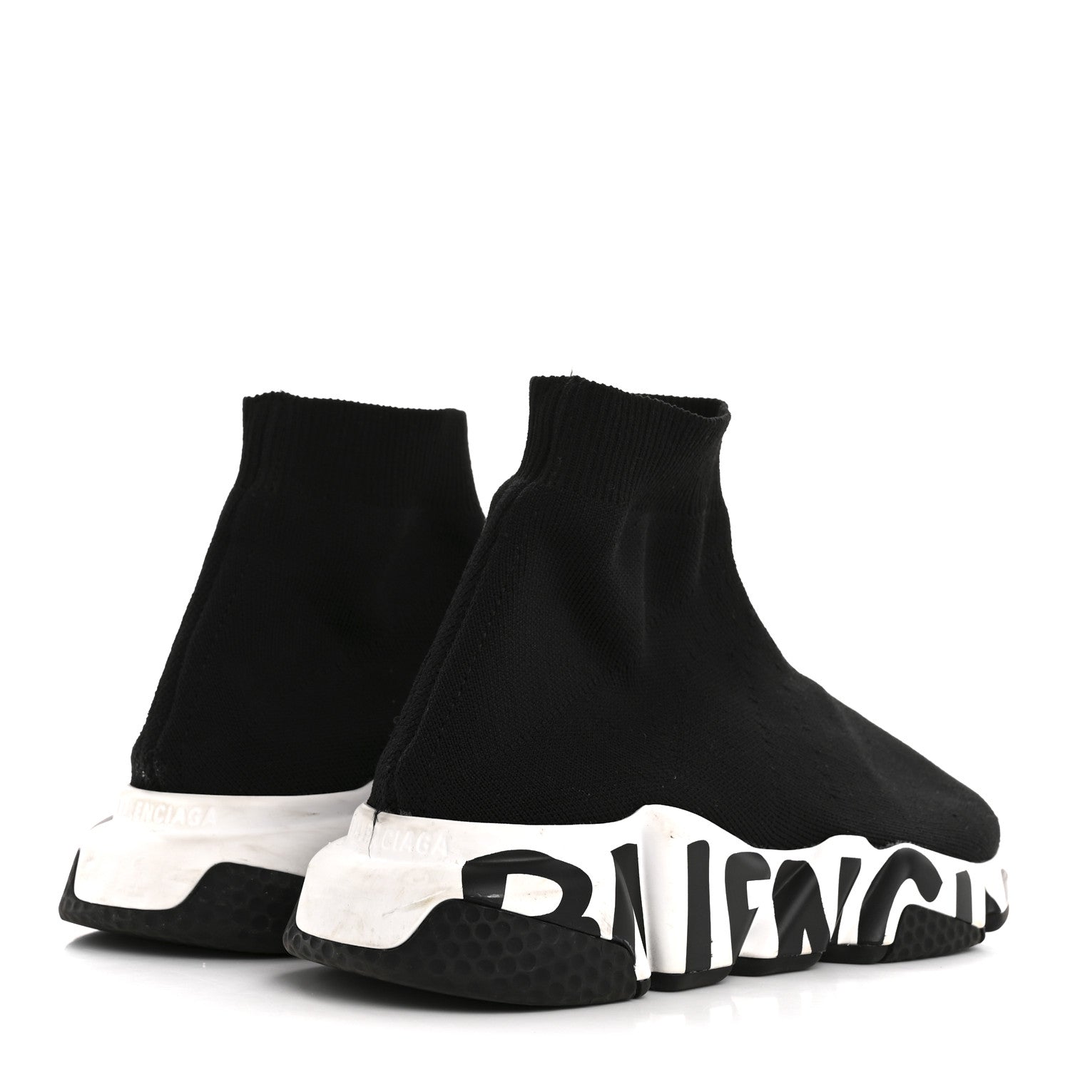Balenciaga Neoprene Knit Womens Speed Graffiti Sneakers 38 Black White 5 of 11