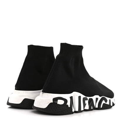 Balenciaga Neoprene Knit Womens Speed Graffiti Sneakers 38 Black White 5 of 11