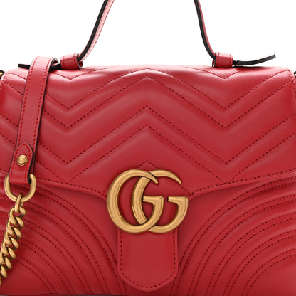 Gucci Calfskin Matelasse Small GG Marmont Top Handle Shoulder Bag Hibiscus Red 8 of 10