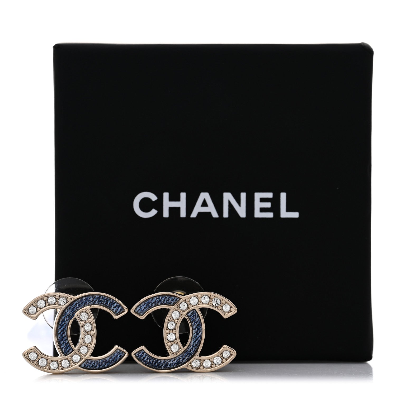 Chanel Enamel Crystal CC Earrings Denim Blue 5 of 5