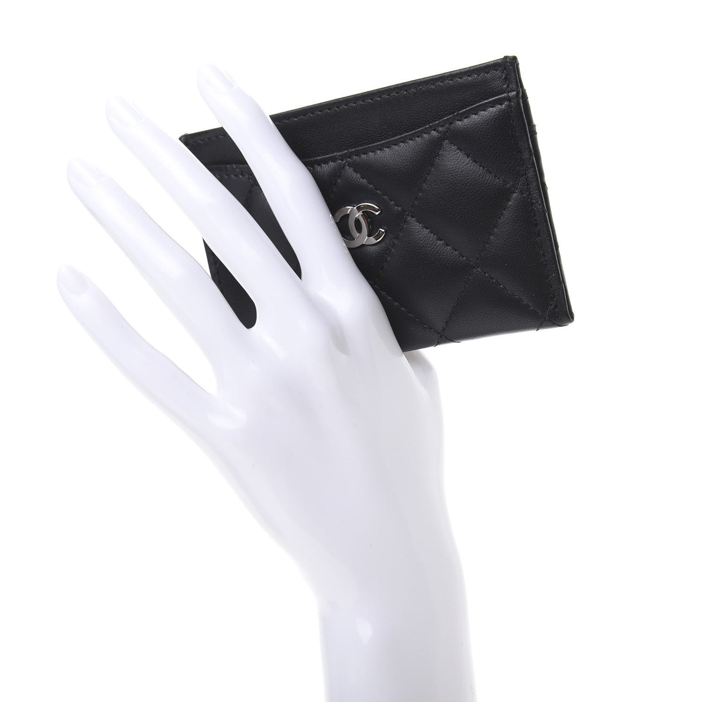 Lambskin Quilted Card Holder Black
