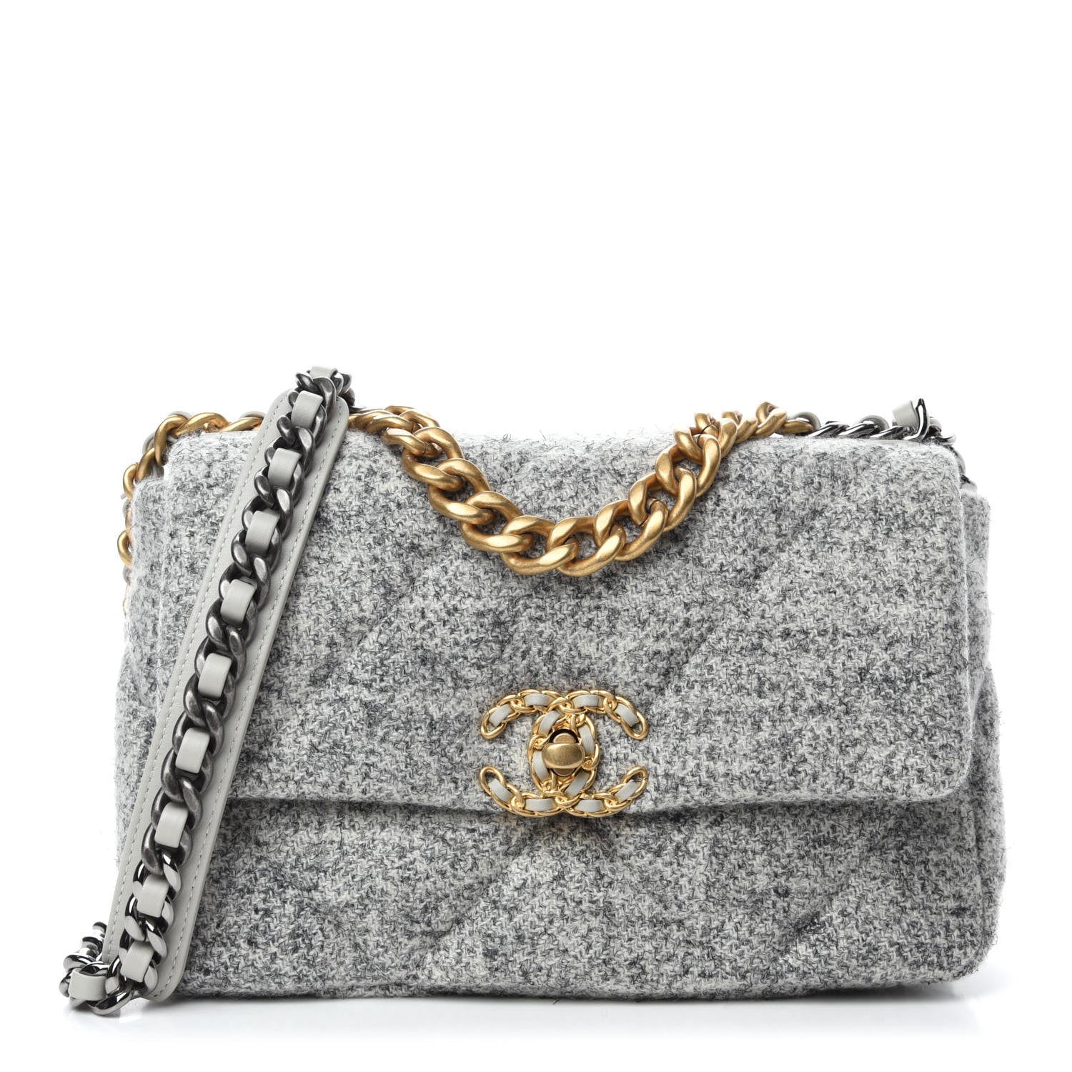 Chanel Tweed Quilted Medium Chanel 19 Flap Grey Ecru 1 of 11