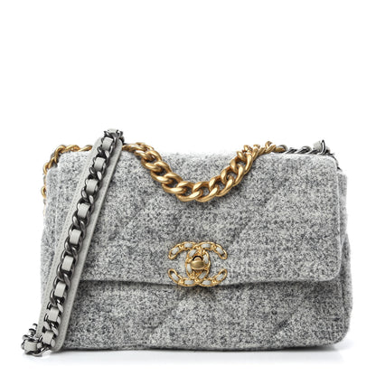 Chanel Tweed Quilted Medium Chanel 19 Flap Grey Ecru 1 of 11