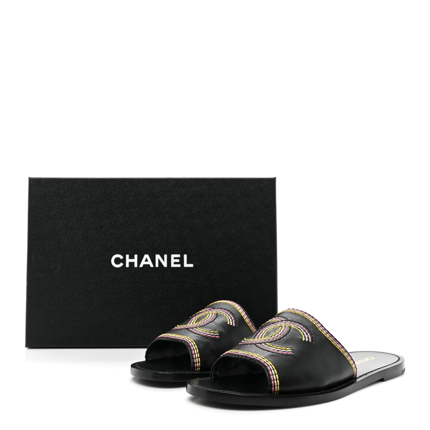 Calfskin Embroidered CC Sandal Mule 38 Black