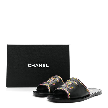 Chanel Calfskin Embroidered CC Sandal Mule 38 Black 9 of 9