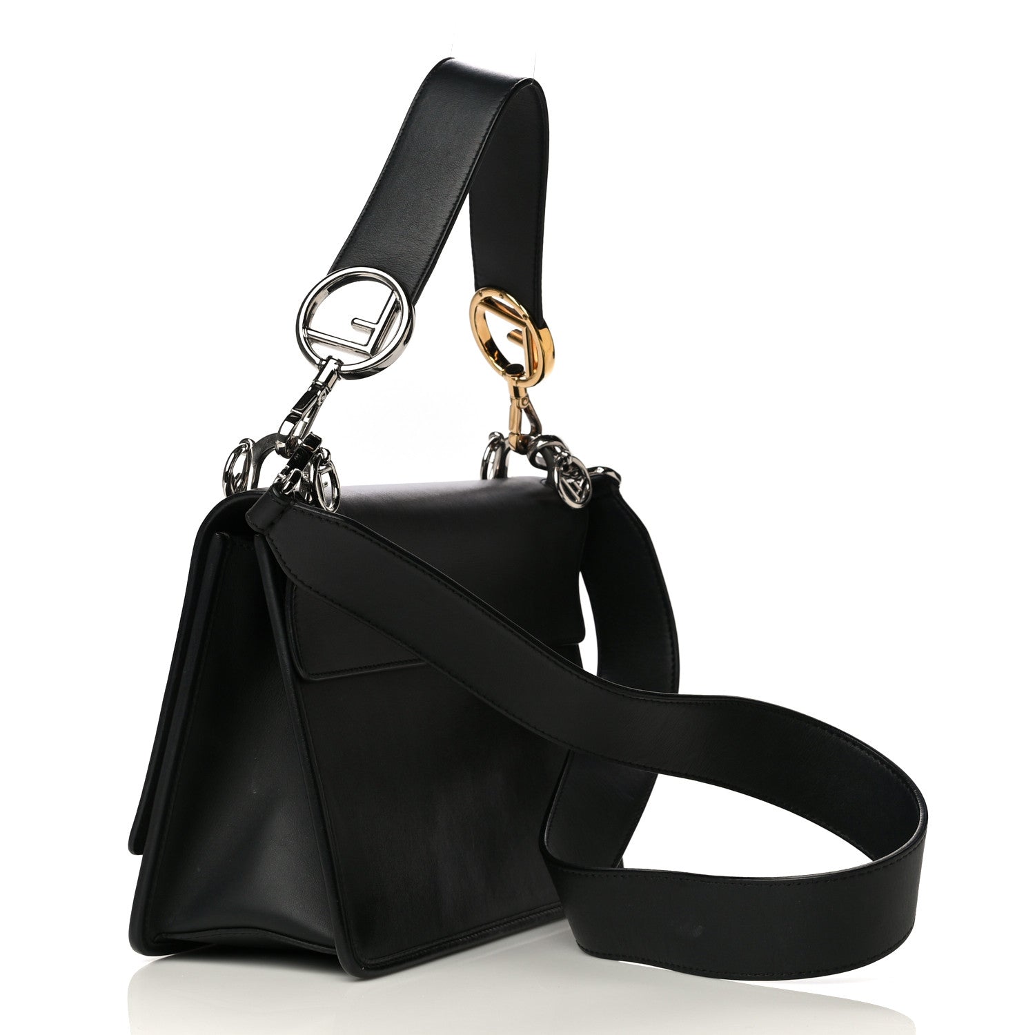 Fendi Vitello Century Velvet F is Fendi FF Kan I Shoulder Bag Black Tobacco 3 of 16