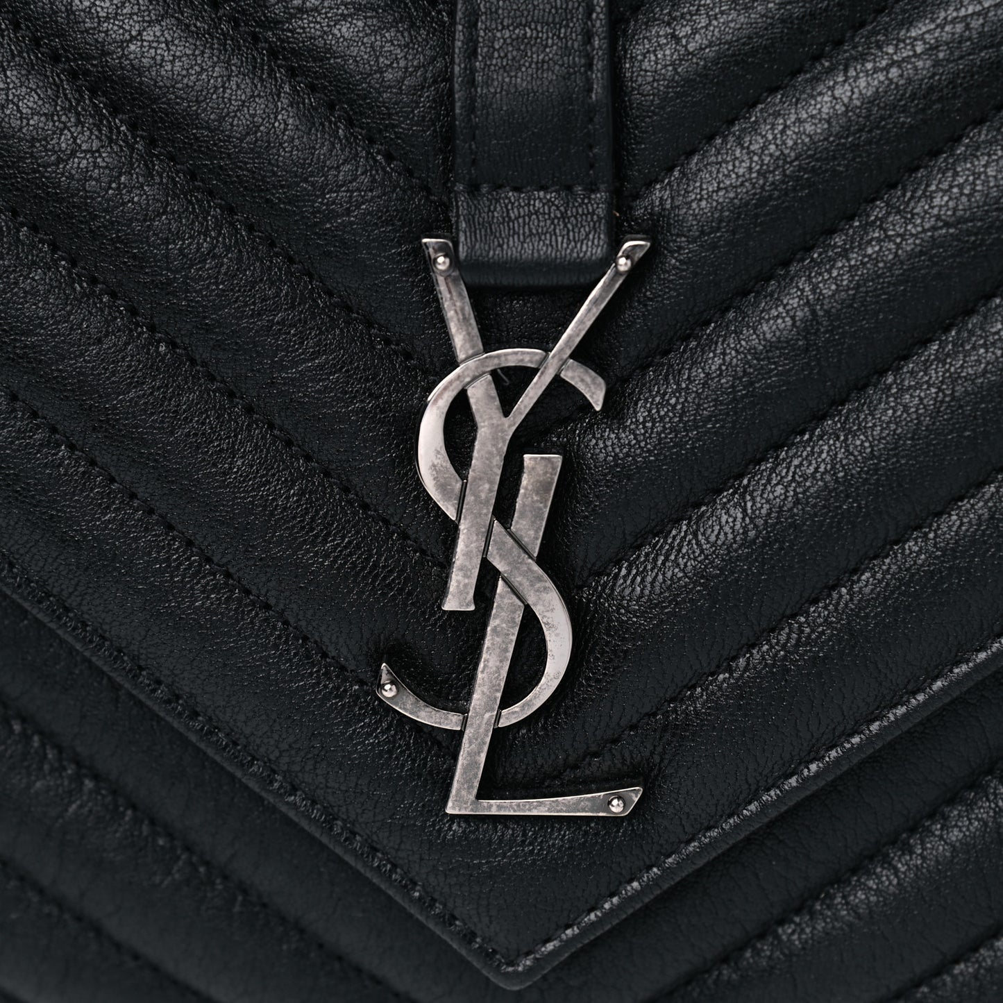 Sheepskin Matelasse Chevron Monogram Medium College Bag Black