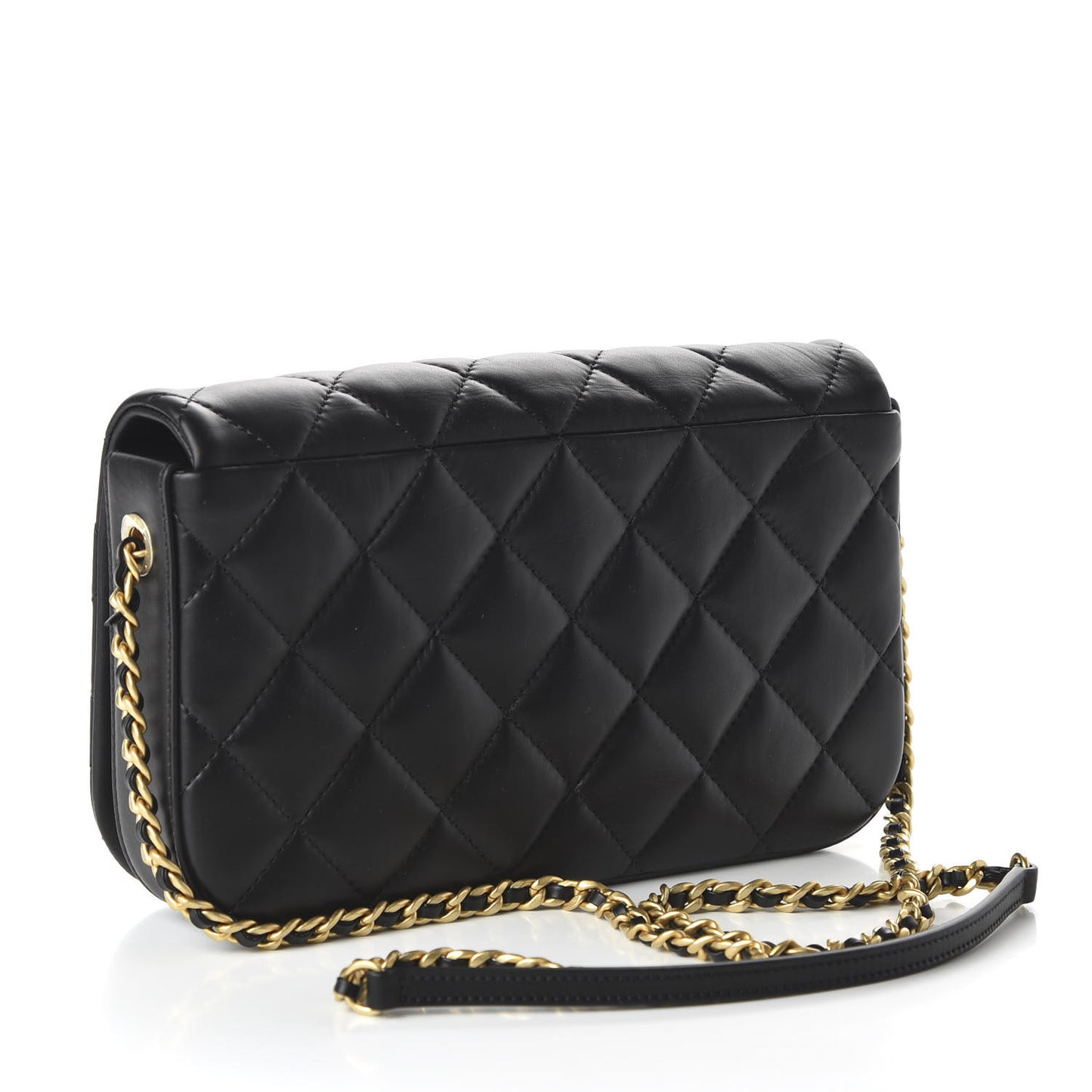 Calfskin Quilted Nailed CC Flap Bag Black