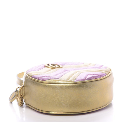 Gucci Metallic Calfskin Matelasse Mini GG Marmont Round Shoulder Bag Gold Pink 4 of 10