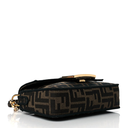 Fendi Fabric Jacquard FF 1974 Mini Baguette Tobacco Moro Black 4 of 10