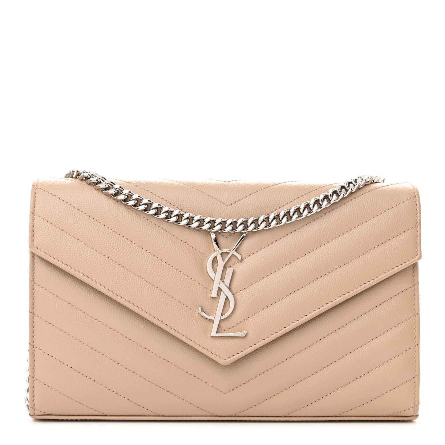 Grain De Poudre Matelasse Chevron Monogram Chain Wallet Dark Beige