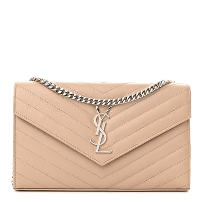 Saint Laurent Grain De Poudre Matelasse Chevron Monogram Chain Wallet Dark Beige 1 of 9