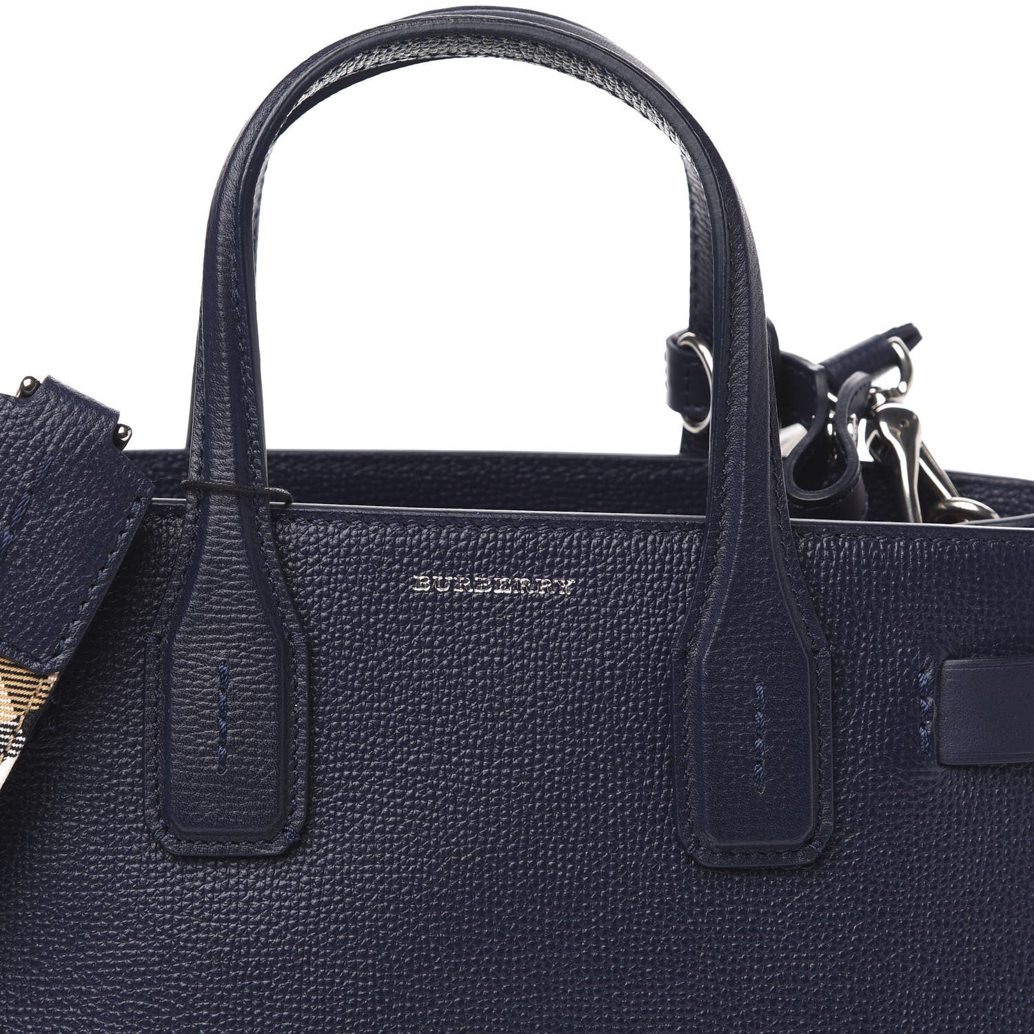 Burberry Grainy Calfskin House Check Small Banner Tote Regency Blue 10 of 10