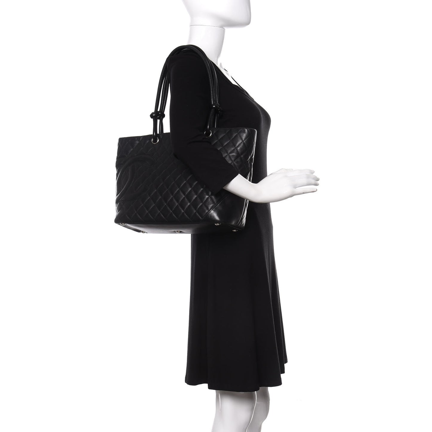 Calfskin Quilted Large Cambon Tote Black