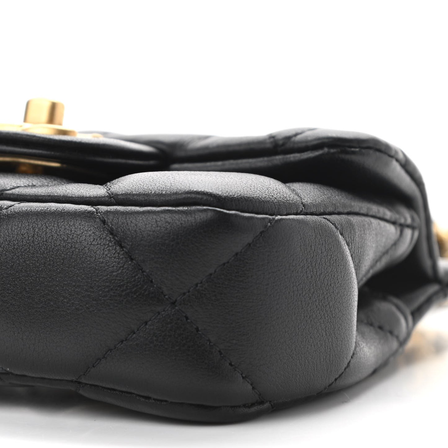 Calfskin Quilted Lady Handle Flap Card Holder With Chain Black