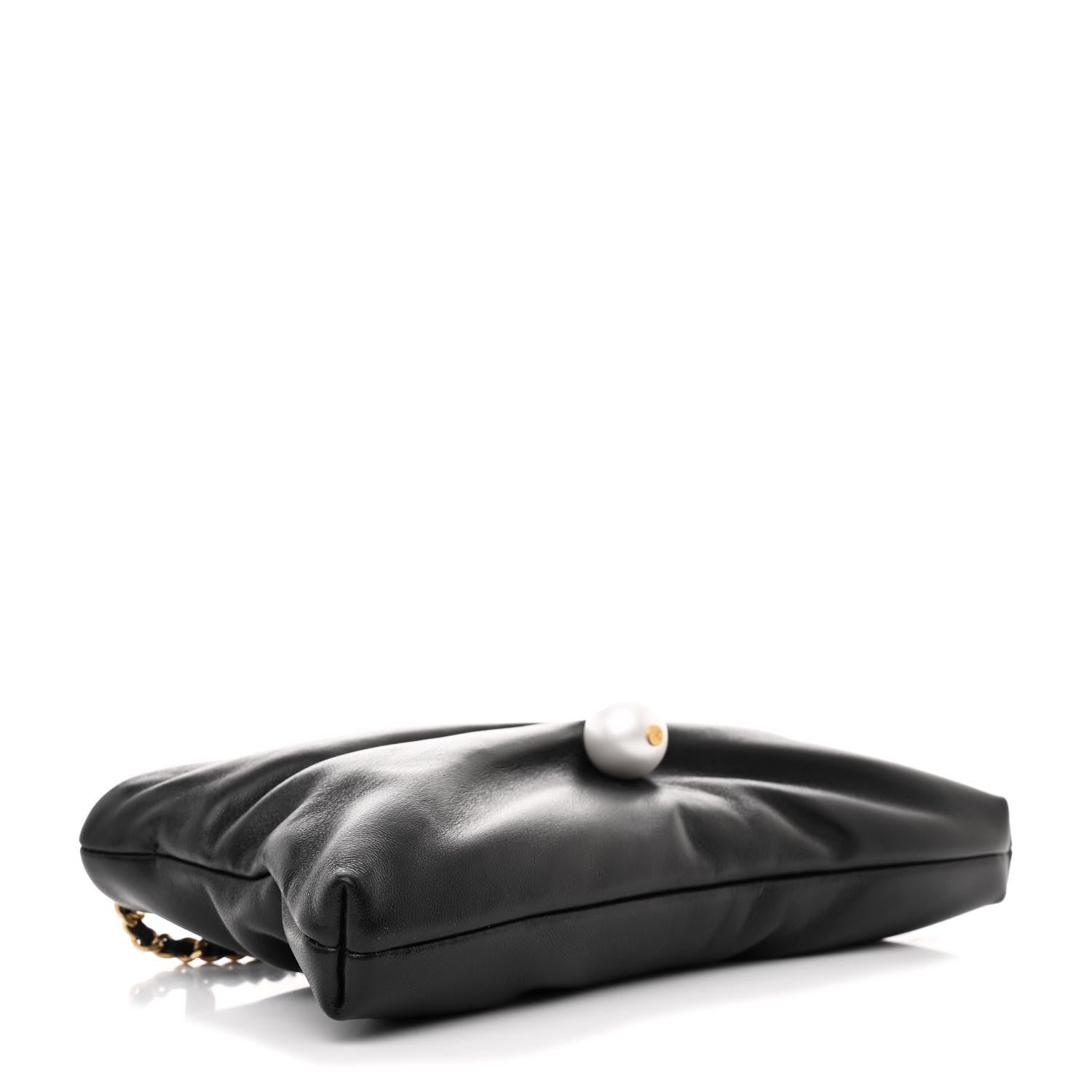 Chanel Shiny Lambskin Pearl Clutch With Chain Black 4 of 11