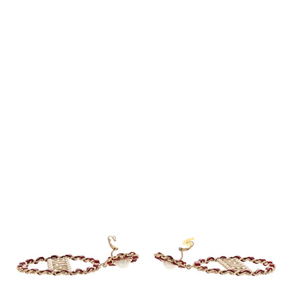 Chanel Pearl Lambskin Chain Logo Hoop Clip On Earrings Red Gold 3 of 4