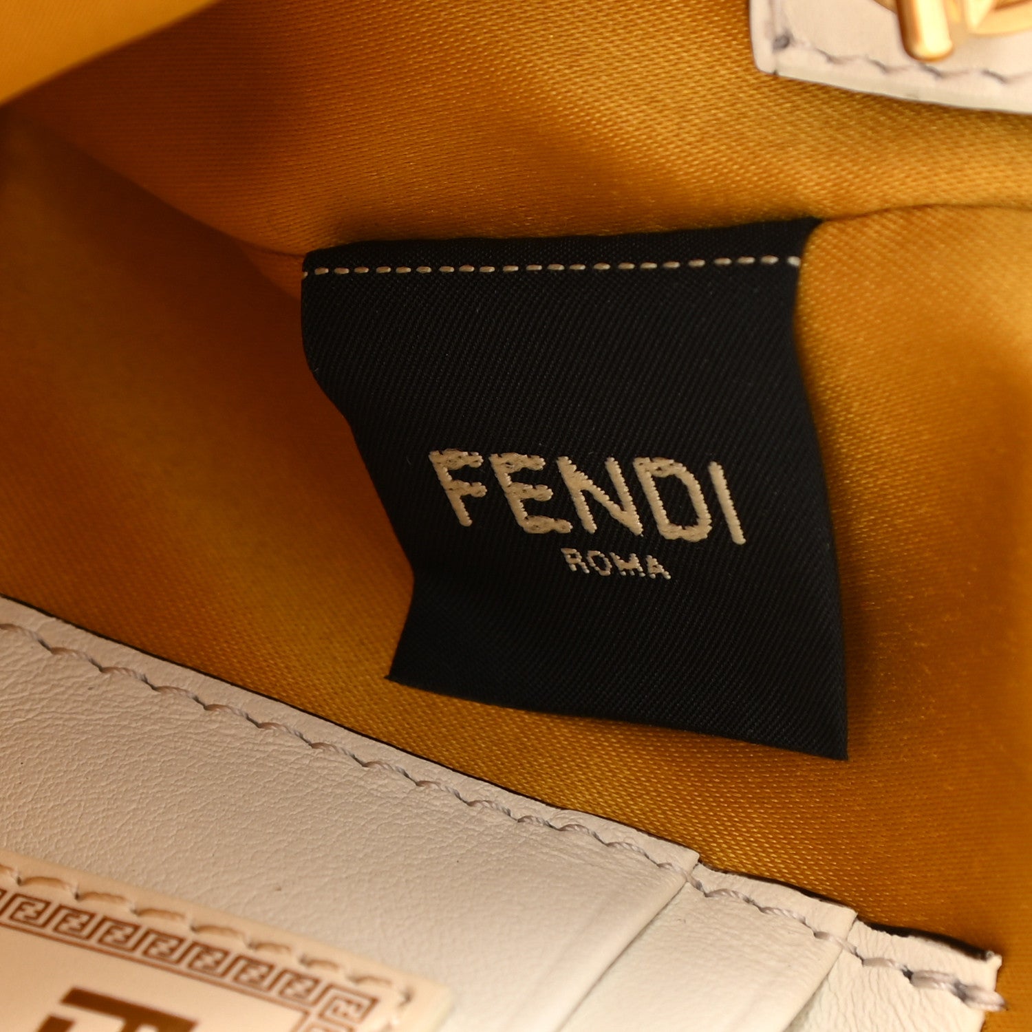 Fendi X VERSACE Vitello Seta Fendace Mini Brooch Baguette White Ice 8 of 9