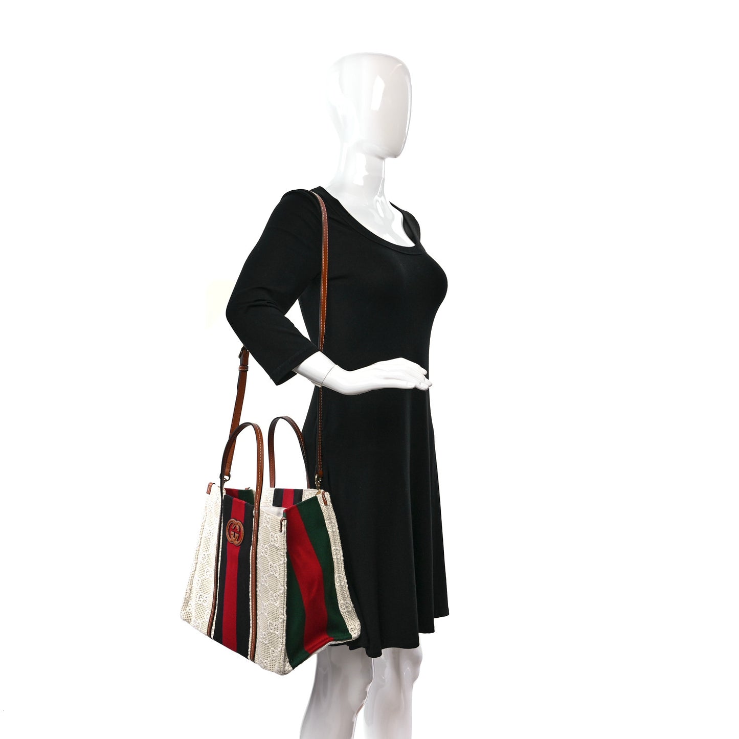 Canvas GG Monogram Web Medium Interlocking G Tote Bag White