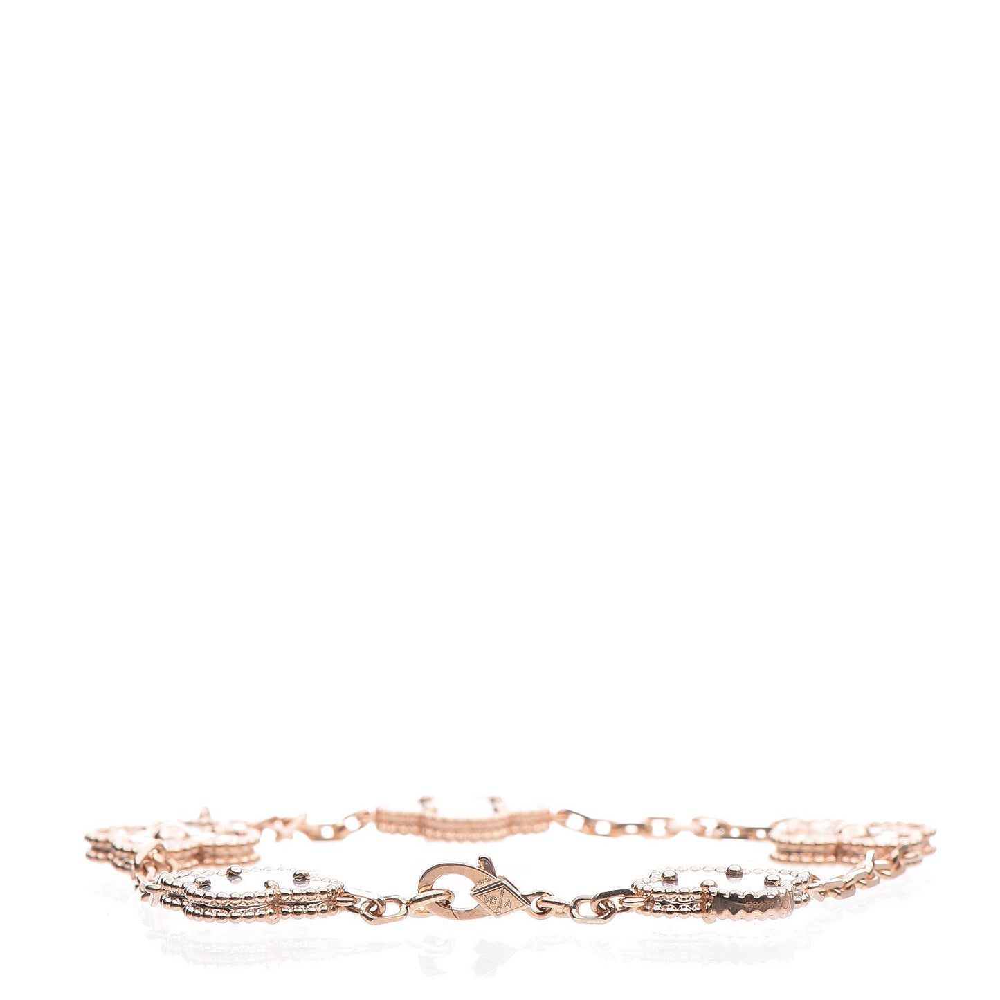 18K Rose Gold Diamond Gray Mother of Pearl 5 Motifs Vintage Alhambra Bracelet
