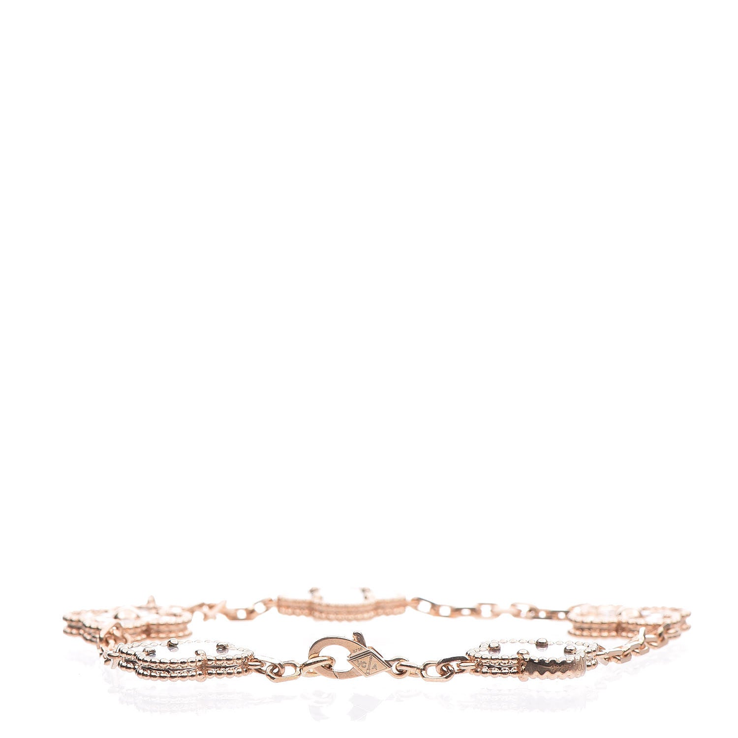Van Cleef & Arpels 18K Rose Gold Diamond Gray Mother of Pearl 5 Motifs Vintage Alhambra Bracelet 3 of 6