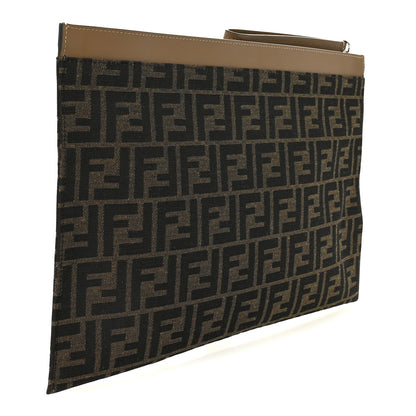 Fendi Vitello King Jacquard FF 1974 Large Flat Pouch Tobacco Moro Sand 3 of 8