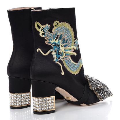 Gucci Silk Satin Malaga Kid Embroidered Candy Dragon Block-Heel Ankle Boot 37 Black 7 of 13