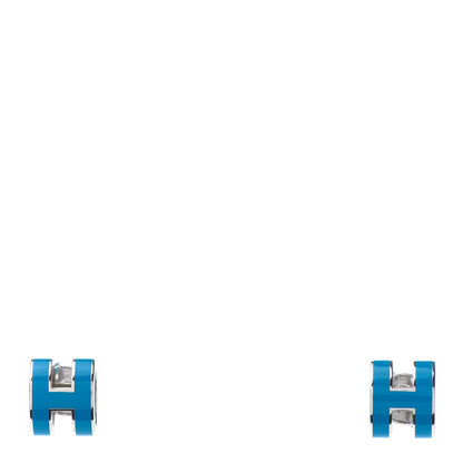 Hermes Palladium Lacquered Pop H Earrings Bleu Paradis 1 of 6