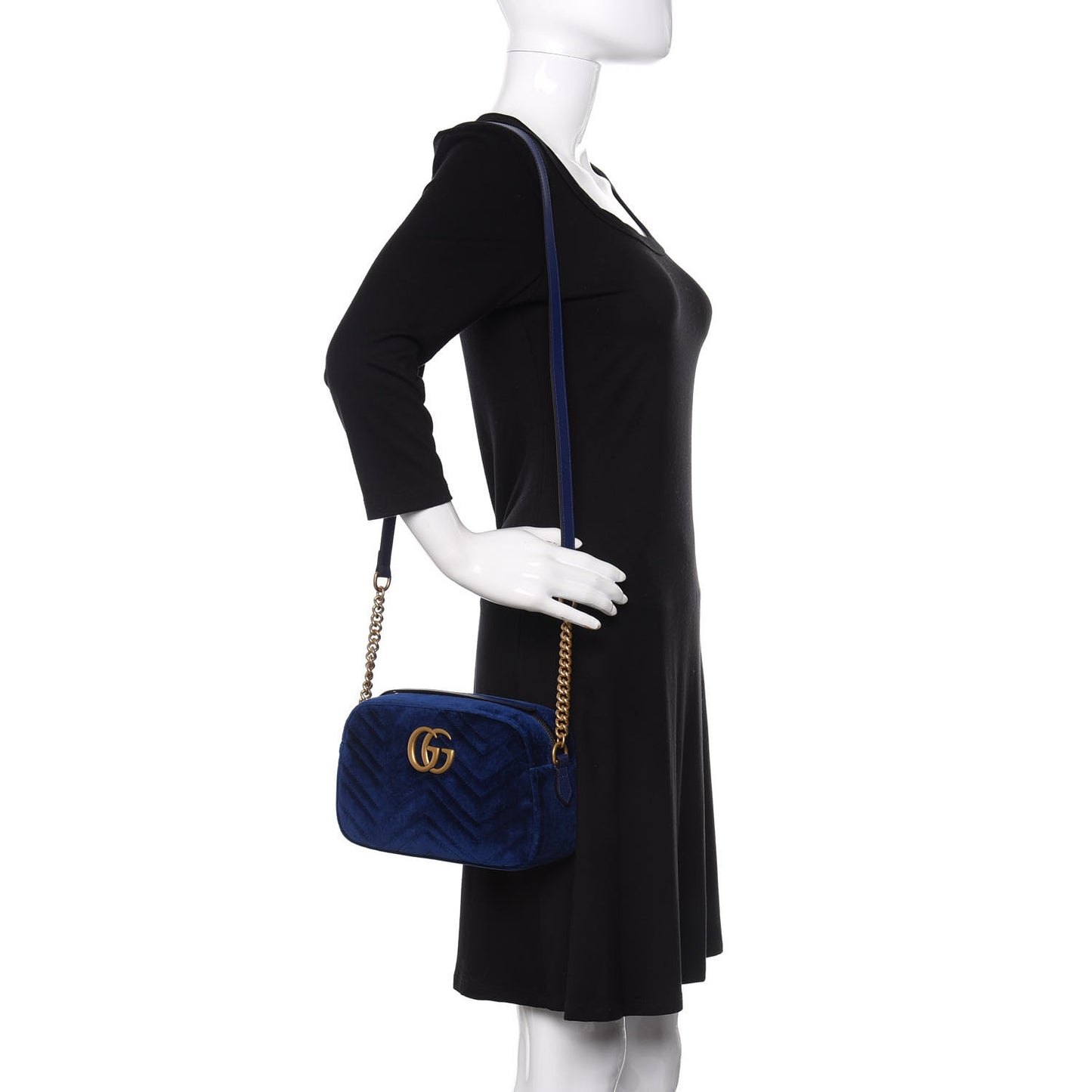 Velvet Matelasse Small GG Marmont Chain Shoulder Bag Cobalt