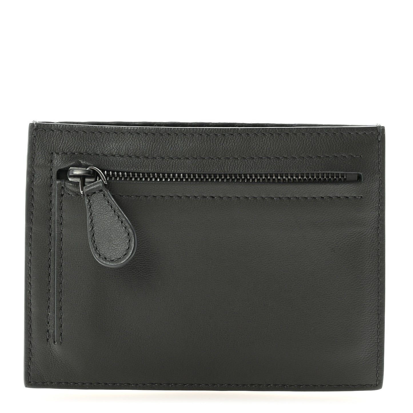 Nappa Intrecciato Zip Card Holder Grey