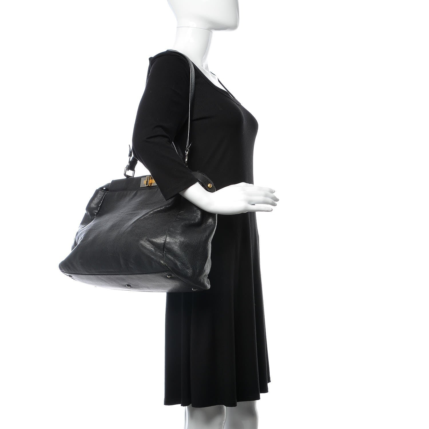 Fendi Goatskin Zucca Large Peekaboo Iconic Satchel Black Tobacco 3 of 20