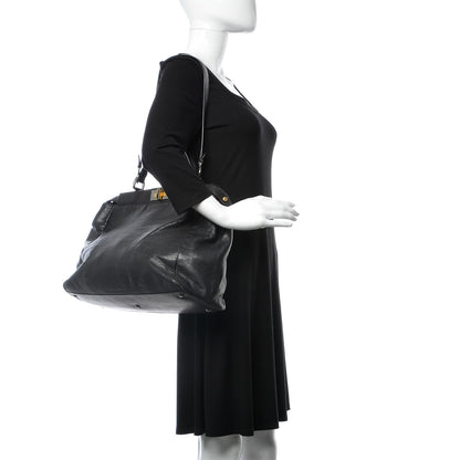 Fendi Goatskin Zucca Large Peekaboo Iconic Satchel Black Tobacco 3 of 20
