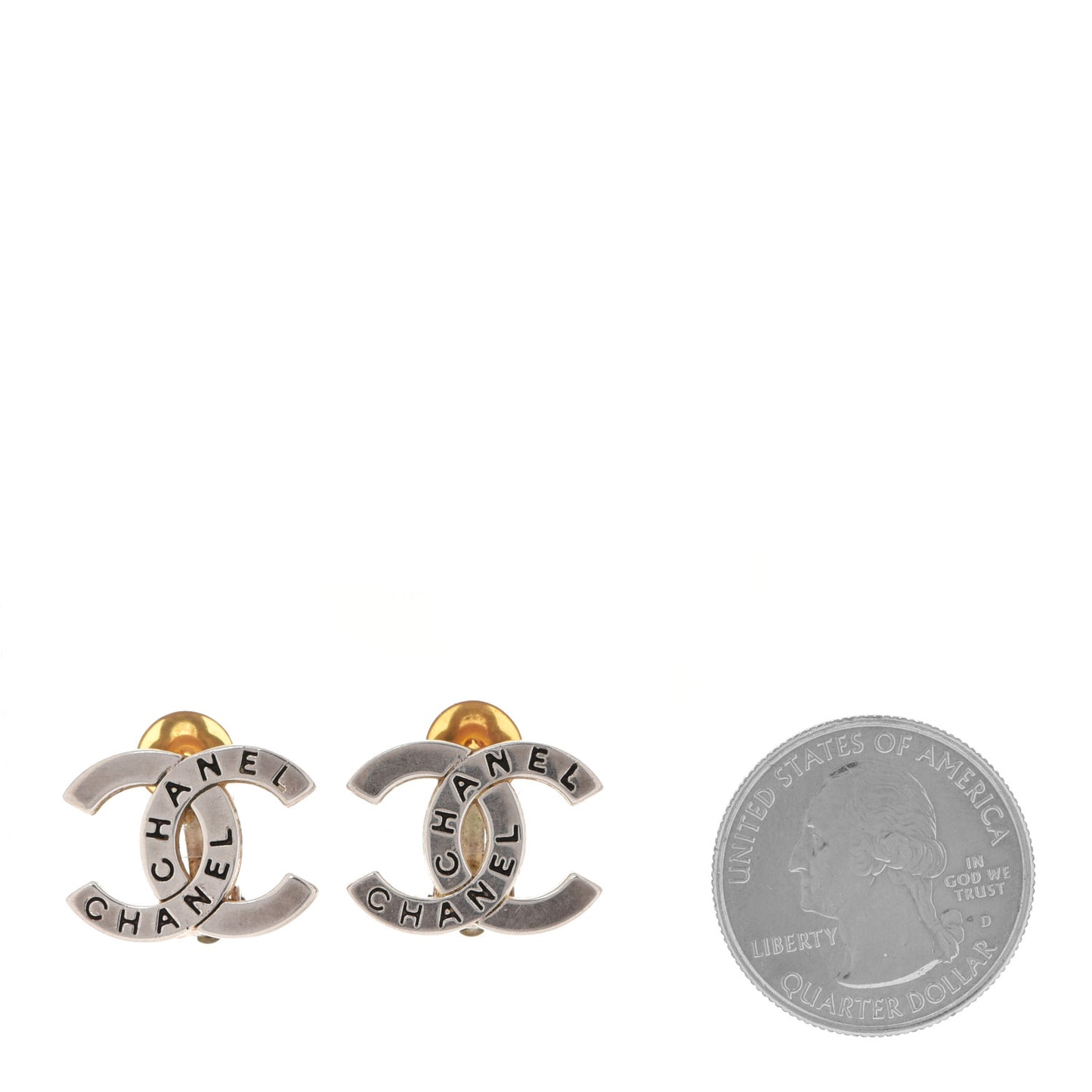Metal CC Engraved Clip On Earrings Silver