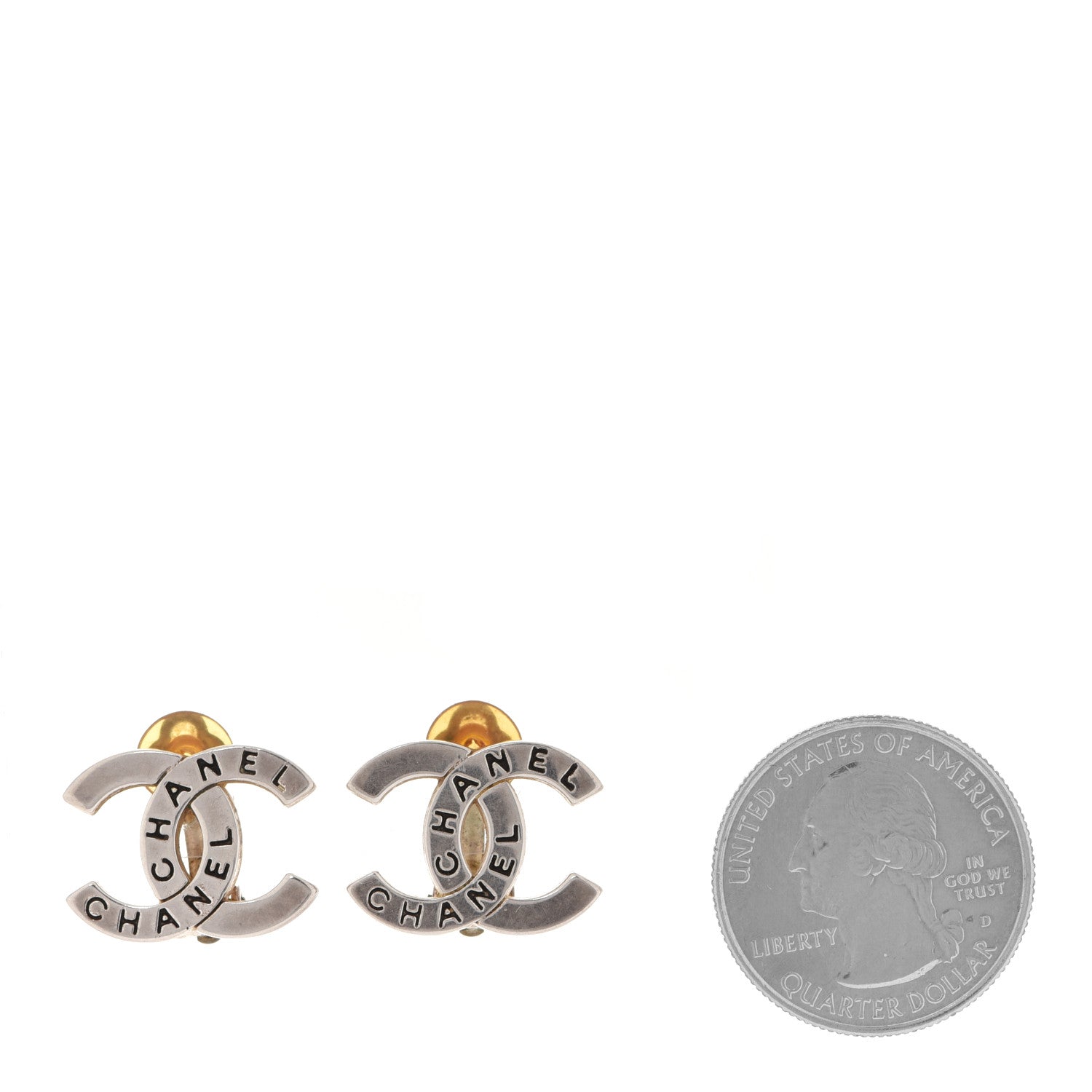 Chanel Metal CC Engraved Clip On Earrings Silver 2 of 3