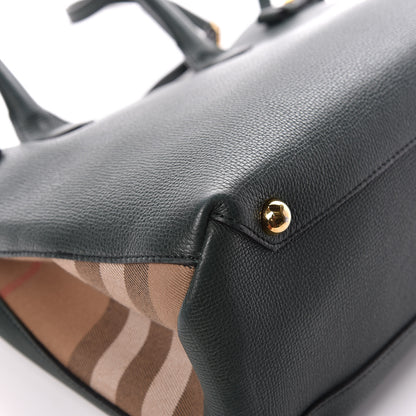 Burberry Derby Calfskin House Check Medium Banner Tote Black Dark Bottle Green 14 of 14