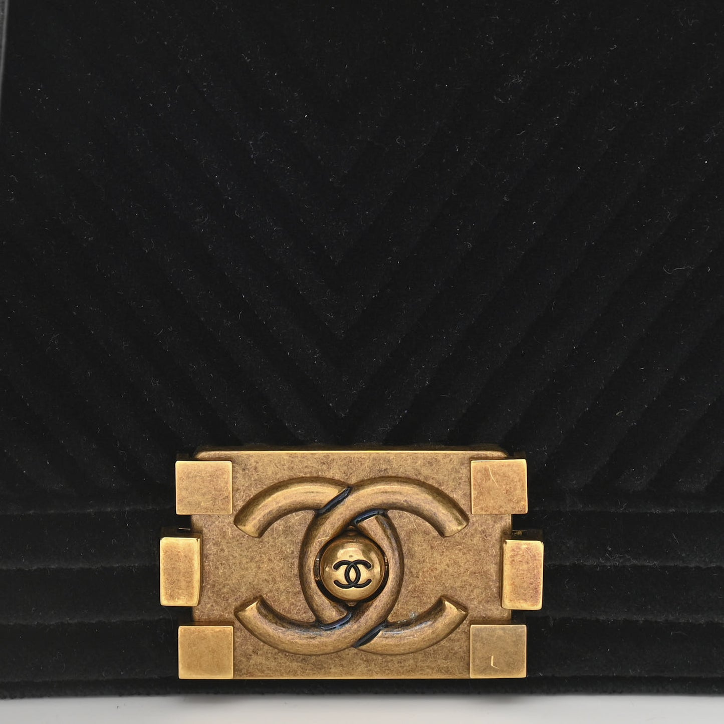Velvet Chevron Quilted Small Boy Flap Black