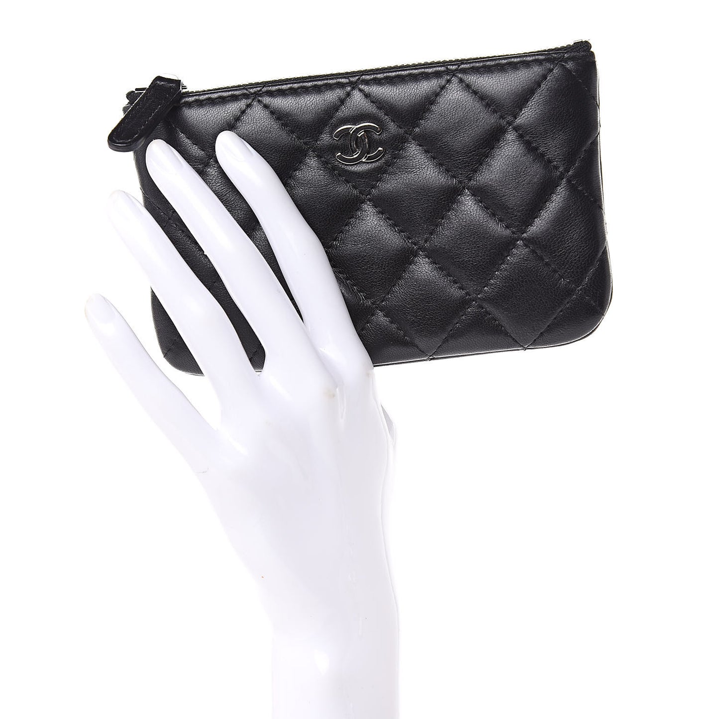 Lambskin Quilted Small Cosmetic Case Black