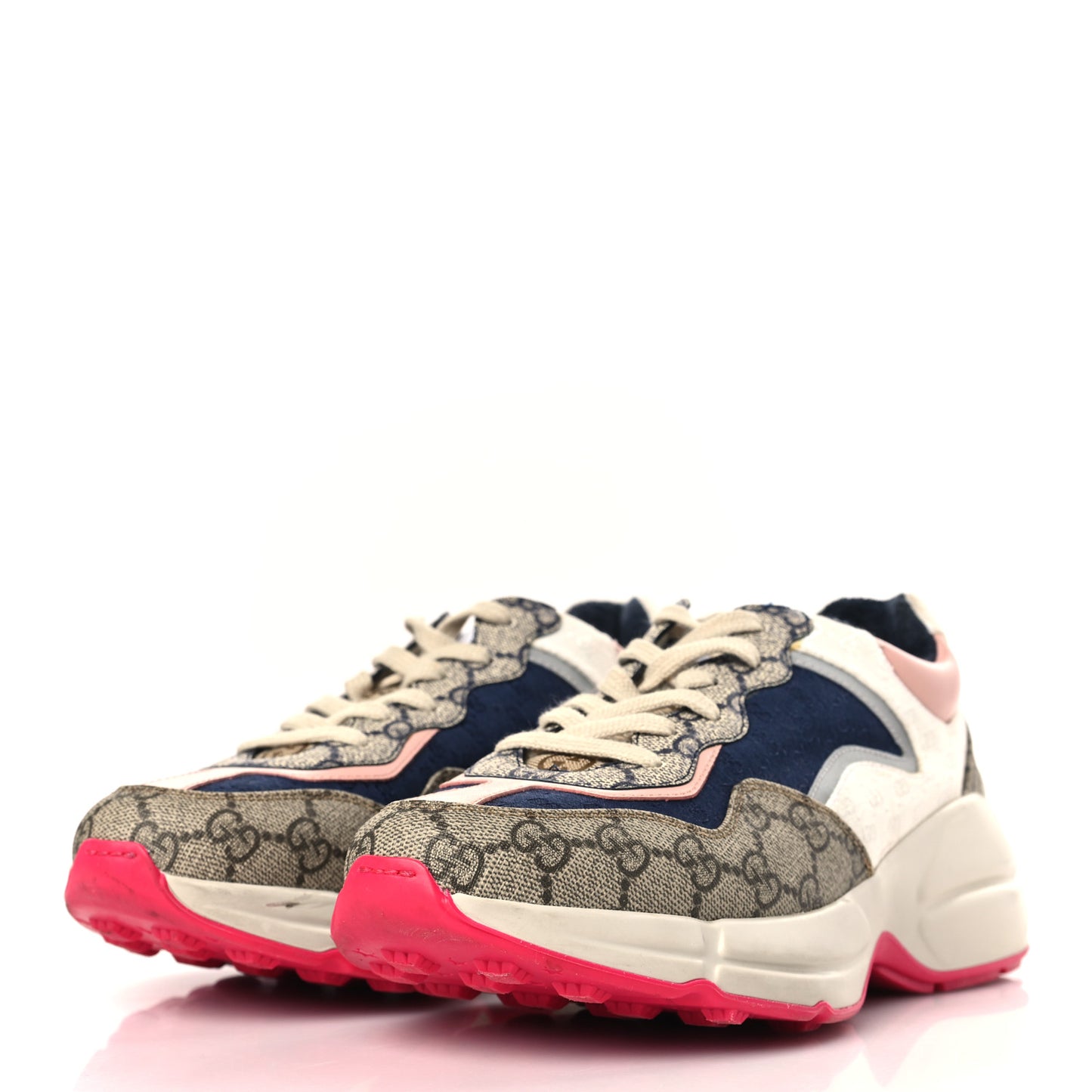 GG Supreme Monogram Mix Monogram Womens Rhyton Sneakers 38 London Blue Beige Pale Pink