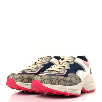 Gucci GG Supreme Monogram Mix Monogram Womens Rhyton Sneakers 38 London Blue Beige Pale Pink 3 of 9