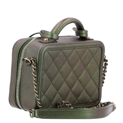 Chanel Iridescent Caviar Quilted Small CC Filigree Vanity Case Green 3 of 10