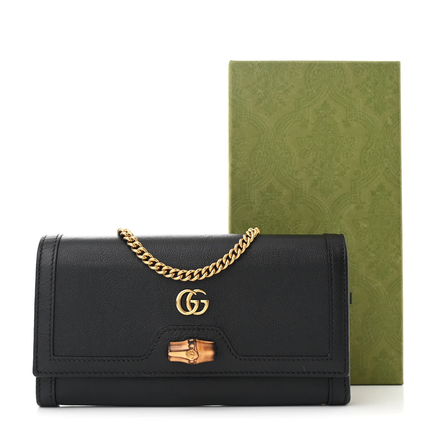 Gucci Wonka Grain Calfskin Diana Chain Wallet Black 12 of 12