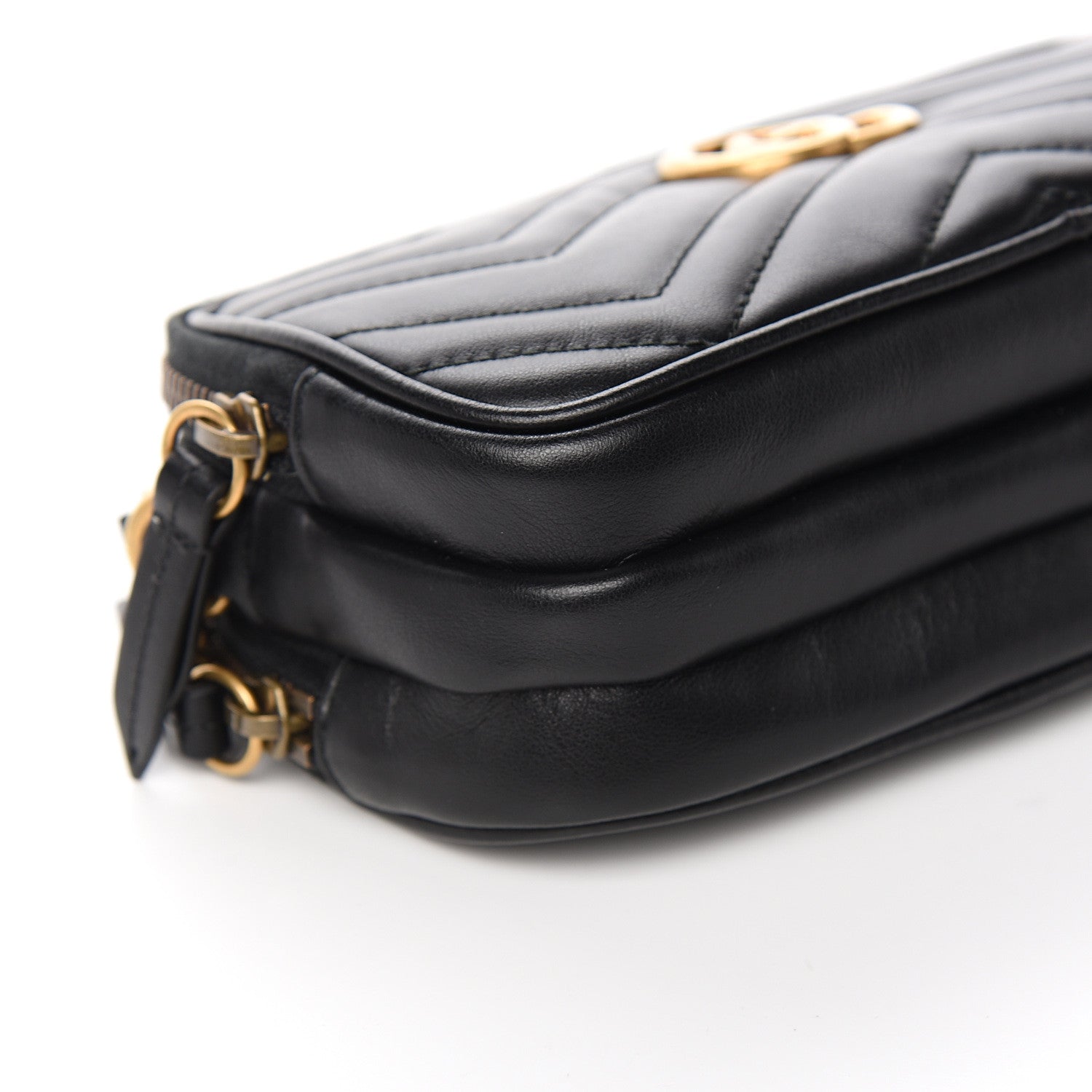 Gucci Calfskin Matelasse Mini GG Marmont Chain Crossbody Bag Black 9 of 12