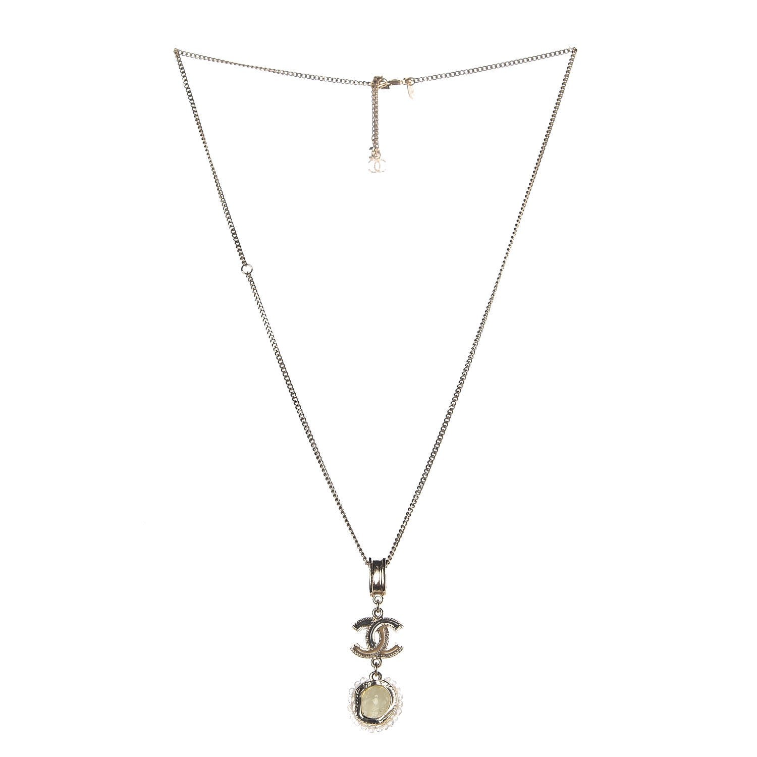 Chanel Resin Enamel CC Drop Necklace Light Gold 3 of 4