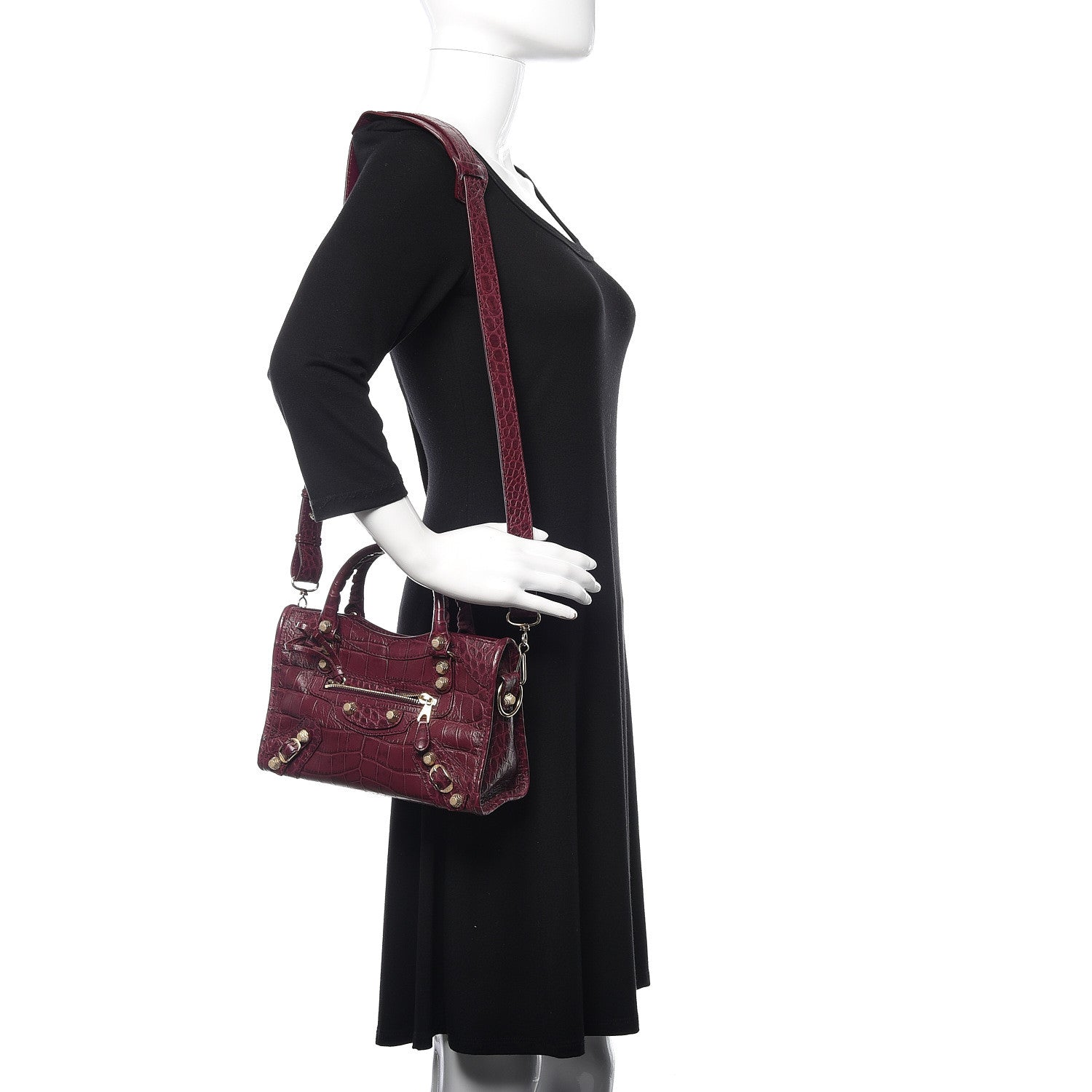 Balenciaga Calfskin Crocodile Embossed Giant 12 Gold Hardware Mini City Violet Prune 2 of 10