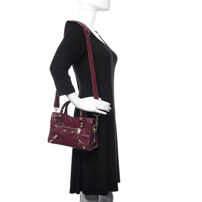 Balenciaga Calfskin Crocodile Embossed Giant 12 Gold Hardware Mini City Violet Prune 2 of 10