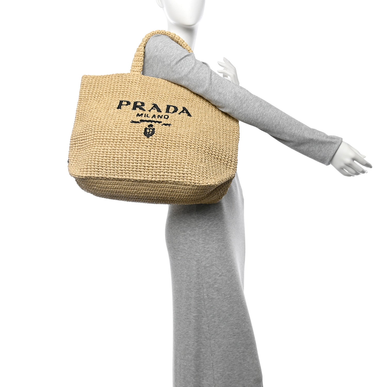 Prada Yarn Raffia Effect Crochet Embroidered Logo Tote Naturale 2 of 10