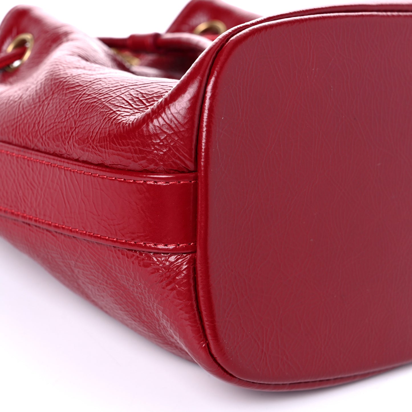 Shiny Aged Calfskin CC Chain Mini Drawstring Bag Red