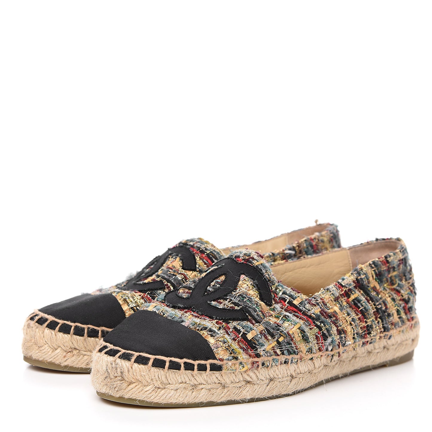 Tweed Grosgrain CC Espadrilles 37 Multicolor