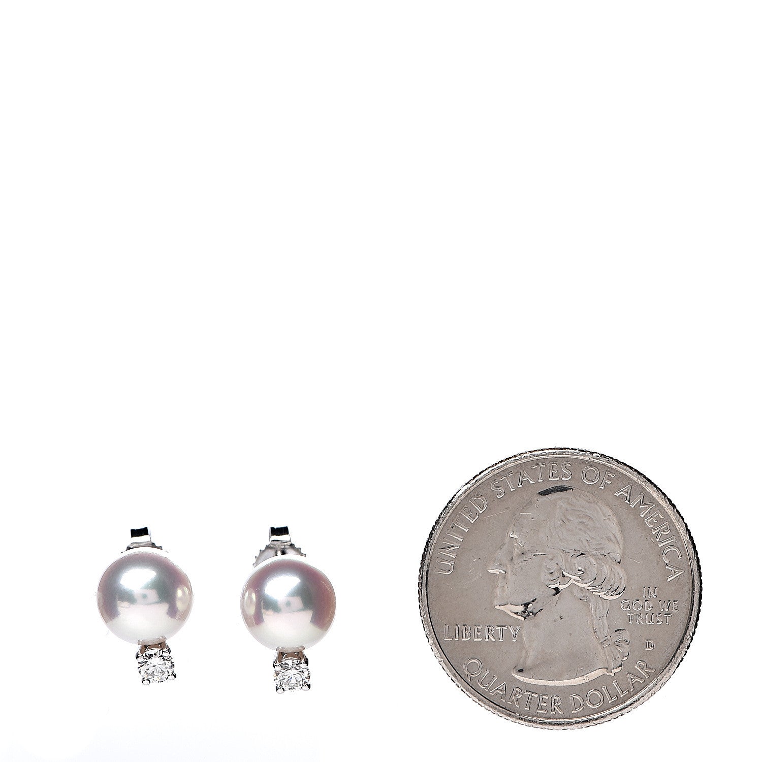 Mikimoto 18K White Gold Diamond Akoya Pearl 8mm Stud Earrings 2 of 5
