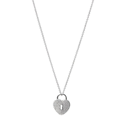 Tiffany Platinum Diamond Small Heart Lock Pendant Necklace 1 of 6